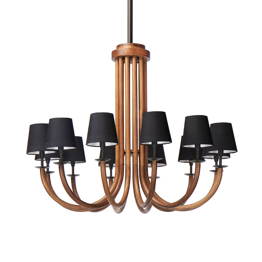 Triboa Chandelier Tazo II in wood with black fabric shades