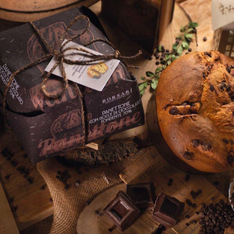 Borsari Rustico Dark Chocolate Drops Panettone 1kg, gift wrapped