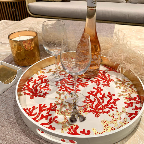 Round Gold Coral Lacquer Tray