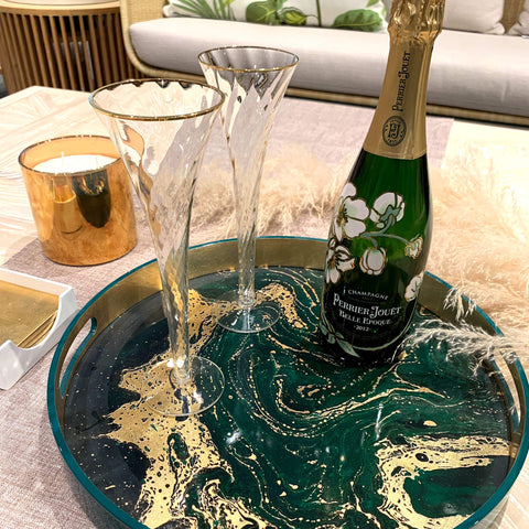 Round Green Gold Lacquer Tray