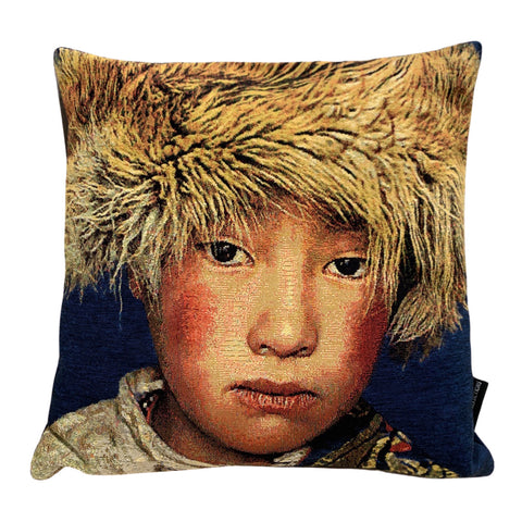 Tibetan Boy Blue Cushion Cover