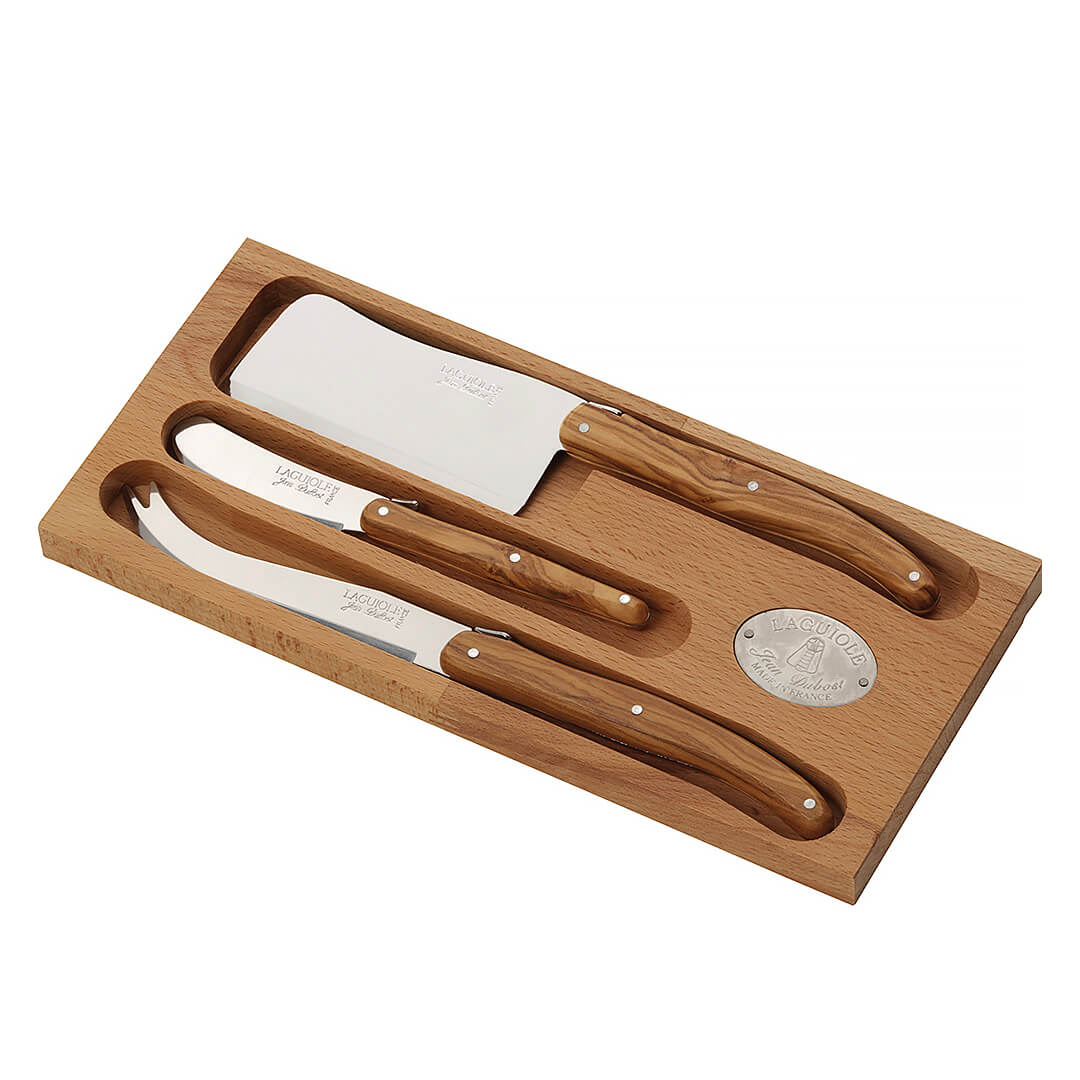 Laguiole Jean Dubost cheese knives set of 3 in open wood box – view 4