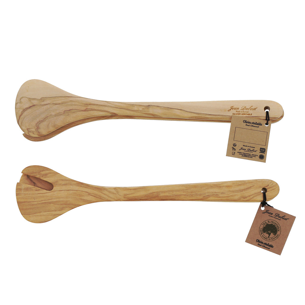 Laguiole Jean Dubost Ginkgo salad set, olive wood serving spoon and fork