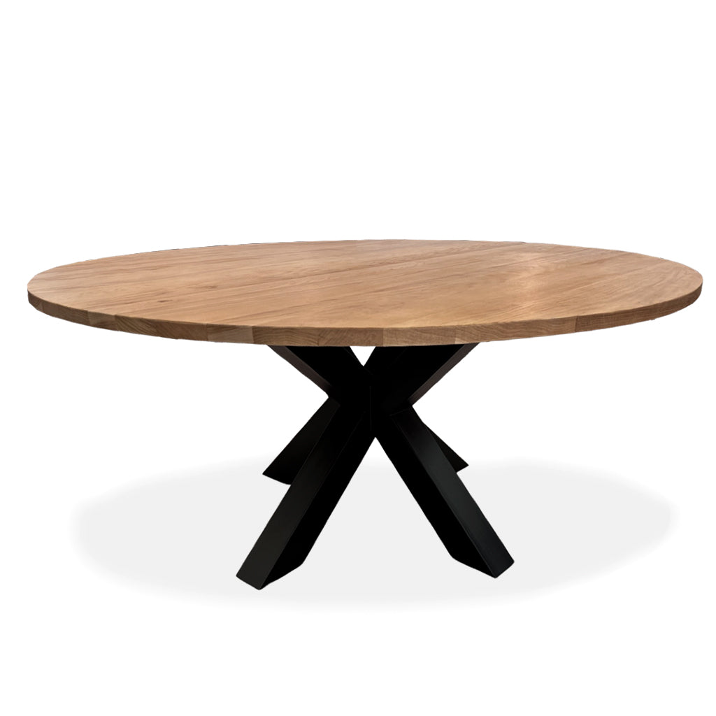 PR-Living Padova Round Dining Table in solid oak with metal base